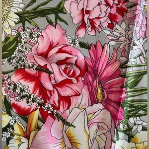 Beautiful silk retro square floral scarf. New. Still in plastic.